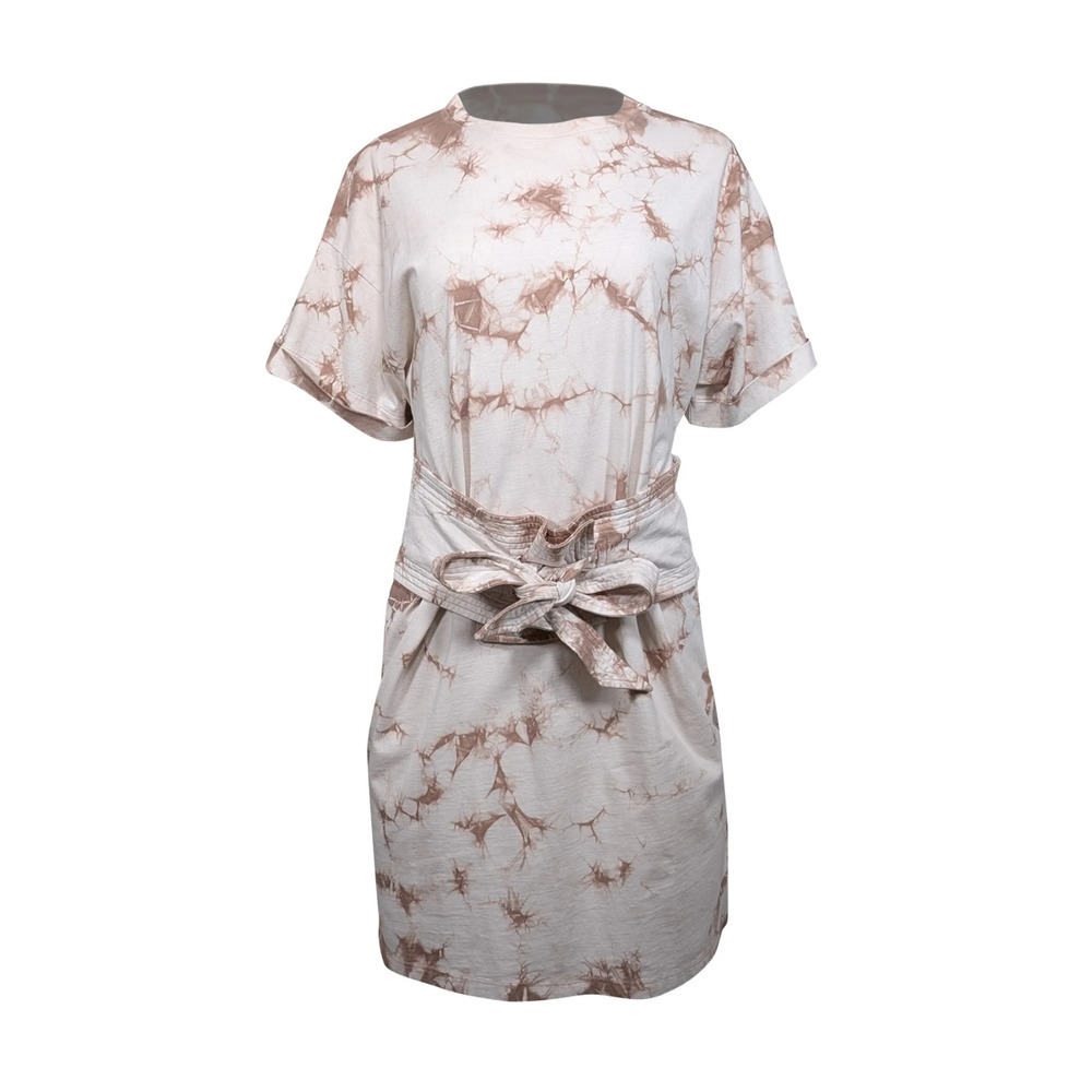 Rebecca Minkoff - Beige & Light Brown Tie Dye Cotton‎ Belted Shirtdress SZ M